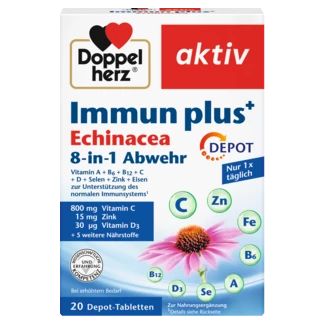 Abbildung der Produktverpackung Doppelherz aktiv Immun plus+ Echinacea Frontansicht
